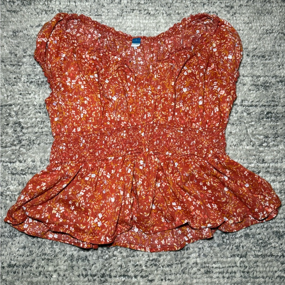 Old Navy Rust and White Floral Blouse